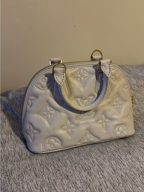 Cream Quilted Leather Satchel with Gold Hardware